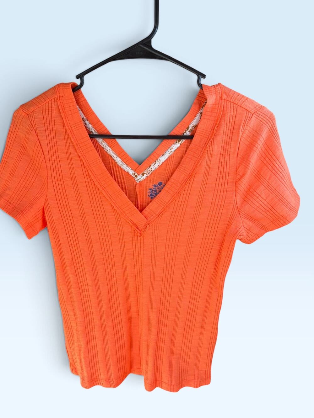 Pilcro Anthropologie Orange Ribbed Short Sleeve Top Size Medium